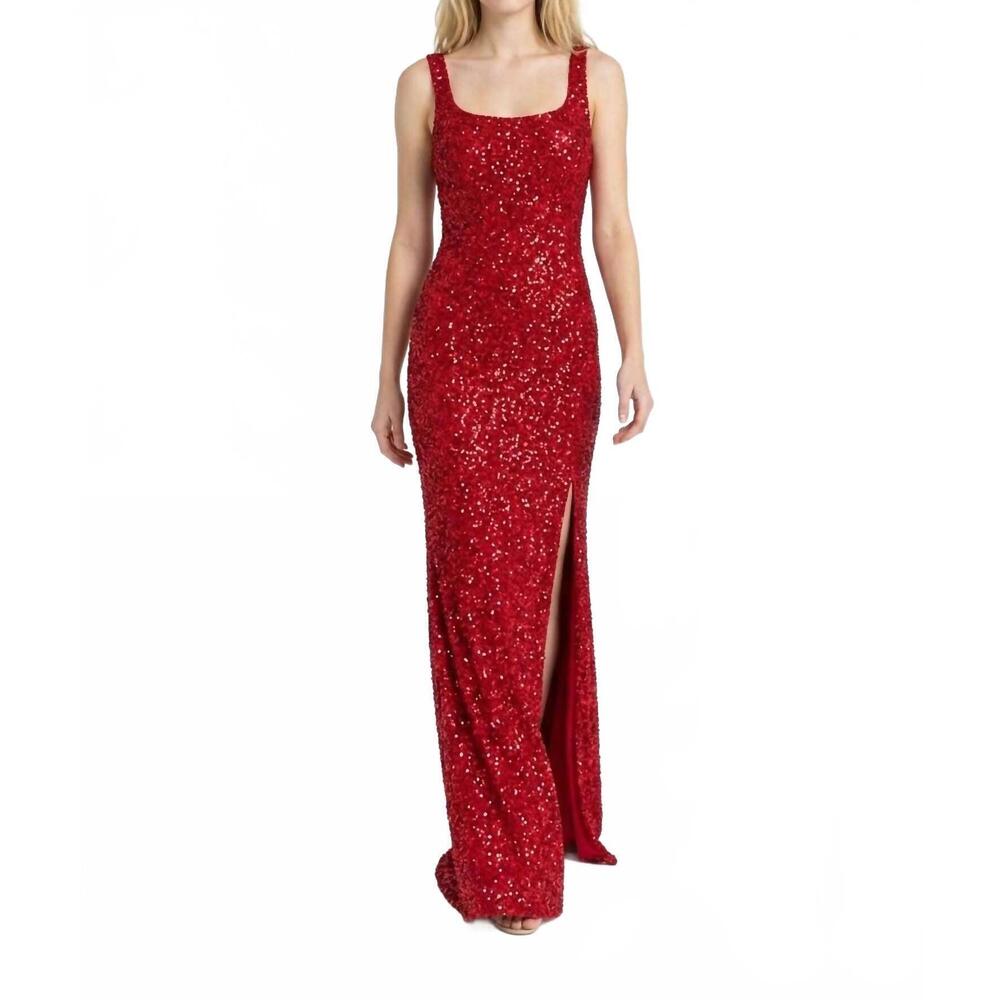 NEW ALETA sequined square neck dress in red